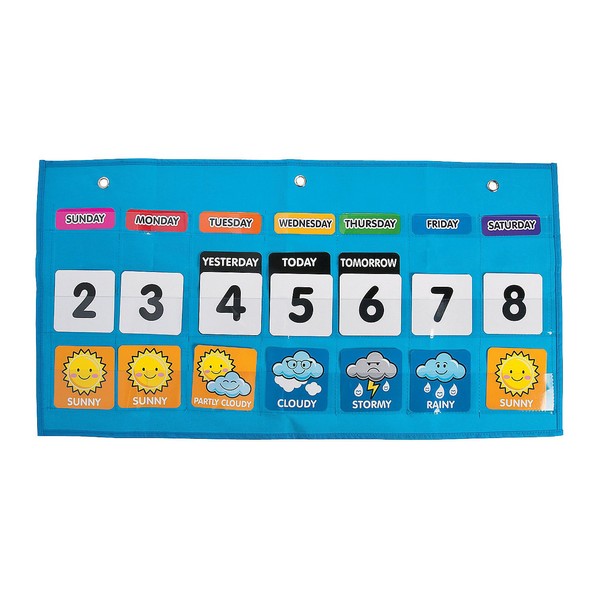 Fun Express Classroom Weather Pocket Chart - 105 Pieces - Educational and Learning Activities for Kids