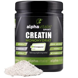 alphavitalis Creapure Creatine Monohydrate 500 g (mesh factor 200) - microfine premium raw material from Germany - vegan & super soluble - ideally dosed creatine powder with B12