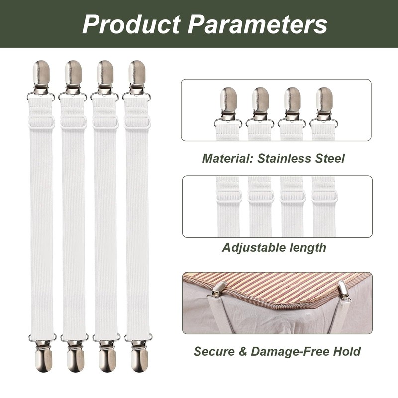 HDXH 4 PCS Bed Sheet Clips,Adjustable Bed Sheet Straps,Adjustable Bed