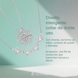 Collar Convertible Plata 925 Corazón Y Trébol De 4 Hojas