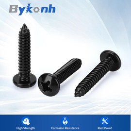 #12 x 3/4" Pan Head Self Tapping Screws Sheet Metal Wood Screws, Black Finish, Stainless Steel 304, 50 PCS