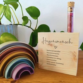 Lieblingsmensch - Synonyme Herzensmensch Holzbild 11x11x2cm zum Hinstellen auf's Regal/Sideboard mit Reagenzglas - Bilder mit Spr√ºchen, Holzdeko, Typografie, Holzbilder, Spr√ºche, Deko Wohnzimmer