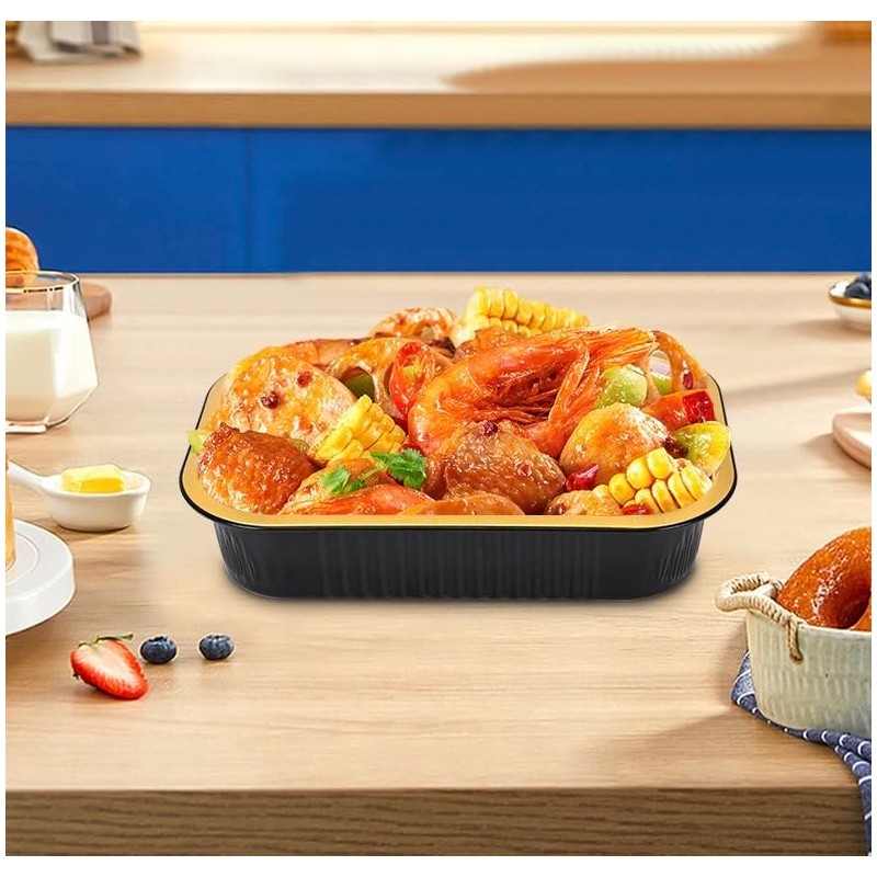 Heavy Duty Aluminum Pans with Lids Double Thick Black Gold