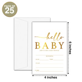 ZIIUFRN Baby Shower Invitations with Envelopes(4" X 6"), 25 Sets Modern Gold Hello Baby Boy Girl Gender Neutral Baby Shower Invite-A06