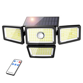 3000LM Solar Lights outdoor, 4 Adjustable Heads Solar Motion Sensor Lights with 283 LED, IP65 Waterproof Solar Security Wall Lights, Remote Control Flood Lights for Graden, Outside, Backyard 1 Pack