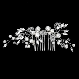 Pearl Bridal Hair Clips with Floral Comb - Adjustable Crystal Wedding Hairpins for Brides, Vintage Rhinestone Headpiece for Women's Updo, Side Hair Accessories for Parties & Special Occasions(Silver)