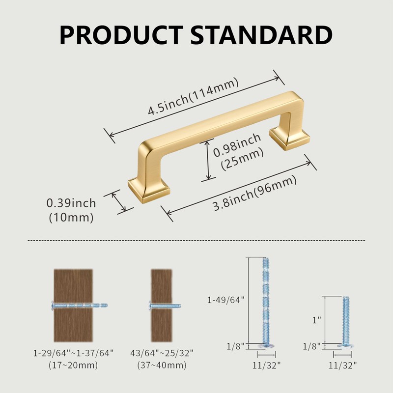GOFFIDECO 10 Pack Brushed Gold Cabinet Pulls 4.5Inch Length 3.75