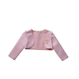 Proumhang Long Sleeve Cardigan for Girls, Bolero Shrug Cardigan Jacket Cover Up, 3D Floral Satin Scarf with Open Front, Girls Wedding Bridesmaid Wrap, pink