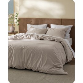 Bedsure Cotton Duvet Cover Full - Luxury Slub Weave 100% Cotton Duvet Cover Set with a Linen Like Textured, Easy Change Durable Bedding Set 3 Pieces, Natural Linen, 80" x 90"