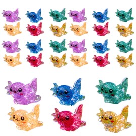 24 Pcs Mini Axolotl Figures, Mini Resin Axolotl Miniature Axolotl Gifts Charms with Glitter Design, Tiny Animal Figurines Ornament Toy for DIY Craft Dollhouse Birthday Party Plants Decoration