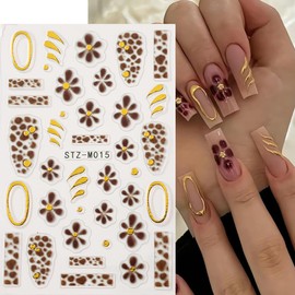 French Tip Nail Stickers for Nail Art Flower Nail Decals 3D Self-Adhesive Spring and Summer Flowers Design Nails Art Sticker Salon Manicure Decoration Supplies Accessories for Women