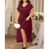 Talisea Burgundy Plus Size Wedding Guest Dress Ruffle High Low