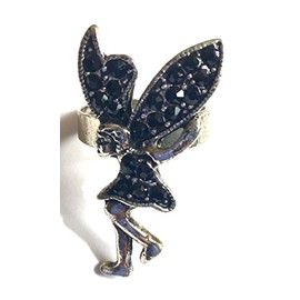 Fairy Cocktail Ring - adjustable band rhinestones (Black rhinestones)
