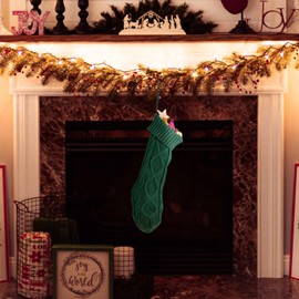 IHCEMIH Christmas Stocking Large Knitted Xmas Santa Stockings Traditional Holiday Party Decorations Green Socks Decor for Fireplace Tree Hanging Ornament Gifts Bags for Kids Family