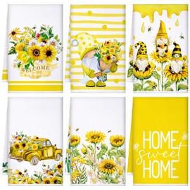 Geyoga 6 Pieces Floral Kitchen Towels Flamingo Dish Hand Towels Sunflower Flower Chicken Daisy Tea Towels for Fall Kitchen Bathroom Decor,16 x 24 Inch(Yellow,Vivid)