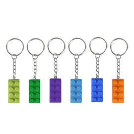 VODAFQS 6 pieces building blocks key ring, plastic pendant key chain, bricks colourful key ring made of plastic, blue