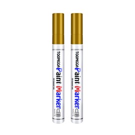 Gold Paint Pens Permanent Paint Markers 2 Pack Oil Based Markers, Quick Drying and Waterproof Marker Pen, Car Tire, Metal, Rock Painting, Wood, Ceramic, Plastic, Canvas, Mugs, Medium Tip