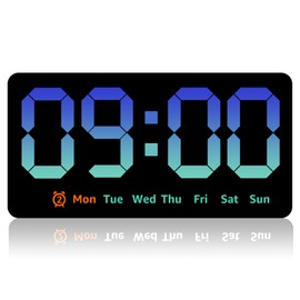 NIHUIFDPY 8.5 Inch Large Digital Wall Clock, LED Alarm Clock with Date Week Temperature Double Alarm 3 Levels Brightness Adjustable Wall Clock for Living Room Bedroom Classroom Kitchen Office(Blue)