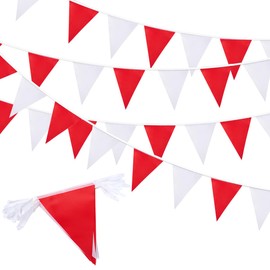 20M 52pcs Fabric Bunting Banner, Reusable Waterproof Triangle Pennant Banner Flags, Supply for Birthday Party Indoor Outdoor Wedding Festival Decorations (Red White)