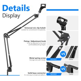 Neewer Microphone Arm Stand, Suspension Boom Scissor Mic Arm Stand with 3/8” to 5/8” Screw and Cable Ties Compatible with Blue Yeti, Snowball, Yeti X, Quadcast and Other Mics, Max Load 1.5kg