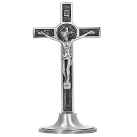 QUEAMBLER Zinc Alloy Catholic Cross Wall Art Plaque with Removable Base