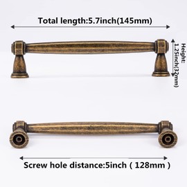 SYZOW Pack of 6 Vintage Cabinet Handles, 128 mm, Antique Brass Handles, Furniture Handles, Door Handles, Kitchen Drawer Handles, Vintage Handles for Bronze Kitchen Cabinets