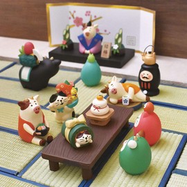 Decole Corporation Concombre ZSG-92258 New Year Mini Ornament Set, Green, White, Ikebana Flower Arrangement, 0.9 x 0.8 x 1.5 inches (22 x 20 x 37 mm), Pack of 2