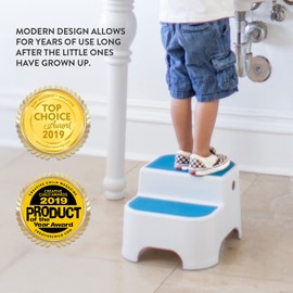 Prince Lionheart Step Stool Set with Faucet Extender, Dual Height Step Stool for Potty Toilet Training Kitchen to Wash Hands, Grippy Non-Slip Top, Sturdy Base with Non-Slip Feet (2 Pack, Berry Blue)