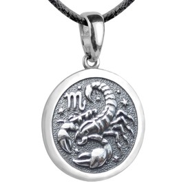 Scorpio Zodiac Sign Pendant Necklace 925 Sterling Silver Horoscope Medallion Coin Disc Choker Charm Constellation Astrology Jewelry for Men Women Birthday Gift (Scorpio (Oct 23 - Nov 21))