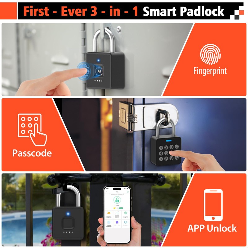 Eseesmart Fingerprint Locker Lock with Code, Combination Padlock Smart Fingerprint