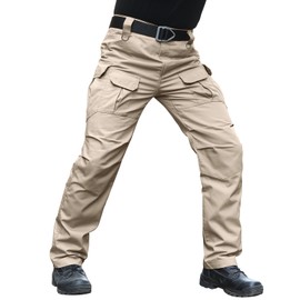 Hiwise Men's Stretch Tactical Pants Water Resistant Ripstop Cargo Pants Outdoor Lightweight EDC Work Hiking Pants (Khaki, 32WX34L)