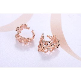 CZ Flower Cuff Wrap Clip On Hoop Earrings for Women Non Piercing Ear Cartilage Dainty Hoops (Rose Gold)