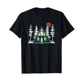 A Frame Cabin Woods Nature Sunset Outdoors Vintage Retro T-Shirt