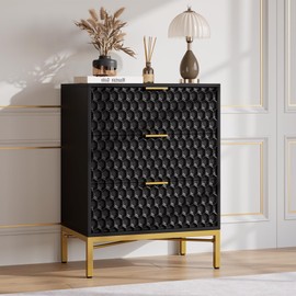 GarveeHome 3 Drawer Dresser for Bedroom, Modern Nightstand with Wide Top, Chest of Drawers with Deep Drawers, Wooden Dresser, Side Table for Living Room, Hallway, Kids Room, Black