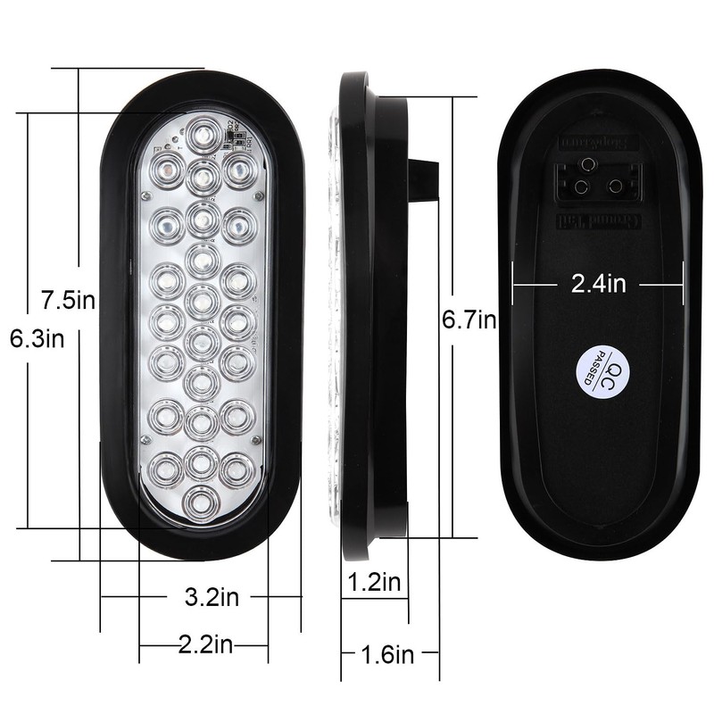 Traberm 4Pcs 6" Inch Oval Red 24 Led Trailer Tail