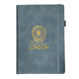 A5 Thermo PU Leather Journal Notebook – London Souvenir Skyline Teal Notebook - 192 Pages, Pen Loop, Rear Pocket & Bookmark, London Eye, Big Ben & Tower Bridge Travel Notebook (London Eye)