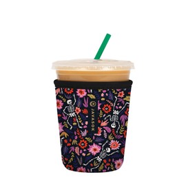 Sok It JavaSok Iced Coffee & Cold Soda Insulated Neoprene Cup Sleeve (Floral Skeleton, Small: 16-20oz)