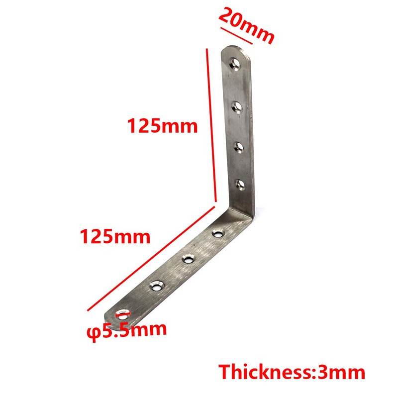 Angle Connector Stainless Steel L Shape with Screws 125 x