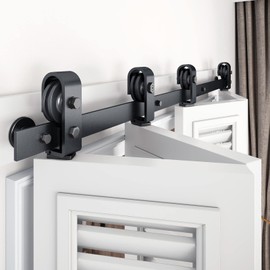 EaseLife 48" Bi-folding Sliding Barn Door Hardware Track Kit for 4 Closet Door,Top Mount Roller,Heavy Duty,Slide Smoothly Quietly,Easy Install,Black,No Door (Track Length 52" for Four 12" Wide Door)