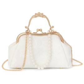 Harugio Party Bag, Purse Bag, Pearl, Sheath Mouth, Back Pearl Bag, Shoulder Bag, Women's, Handbag, Yukata Bag, Wedding Bag, Yukata, Wedding, Cabaret Club, Pouch, white