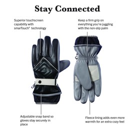 isotoner Women’s Lined Alpine Faux Leather Glove, Touchscreen Compatible, Fleece Lined, Warm, Non-Slip Palm Grip, Easy Care