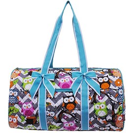 N. Gil Owl Chevron Large Quilted Duffel Bag - Grey with Blue Trim