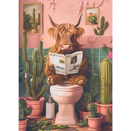 QQYRHN 5D Cow Reading Newspaper Diamond Painting Kit for Adults Beginners Cactus Diamond Art Kits Complete DIY Toilet Diamond Embroidery Set Perfect for Relaxation and Decoration 30 x 40 cm