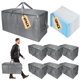 Extra Large Storage Bags Set Heavy Duty Moving Totes with Handles, Waterproof Dual-Way Carrying Design Space-Saving Packing Supplies, Includes 10 Vacuum Seal Bags