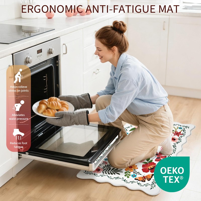 Kitchen Rugs, 2PCS Waterproof Kitchen Mats, Cushioned Anti Fatigue Kitchen
