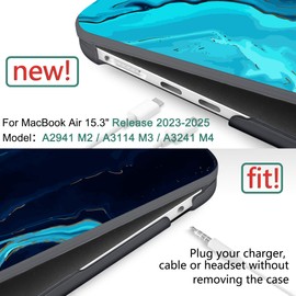 DONGKE Compatible with M4 MacBook Air 15 inch Case 2025 2024 2023 A3241 A3114 A2941 M3 M2 Liquid Retina Display Touch ID, Plastic Hard Case & Keyboard Skin & Screen Protector - Blue Marble