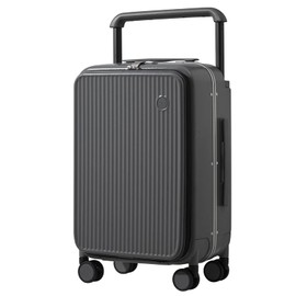 mixi Carry On Luggage 20'' Suitcase with Front Laptop Pocket, Wide Handle Rolling Travel Suitcases PC Hardshell with Aluminum Frame Spinner Wheels & TSA Lock, Carry-On Luggage(Rock Grey)