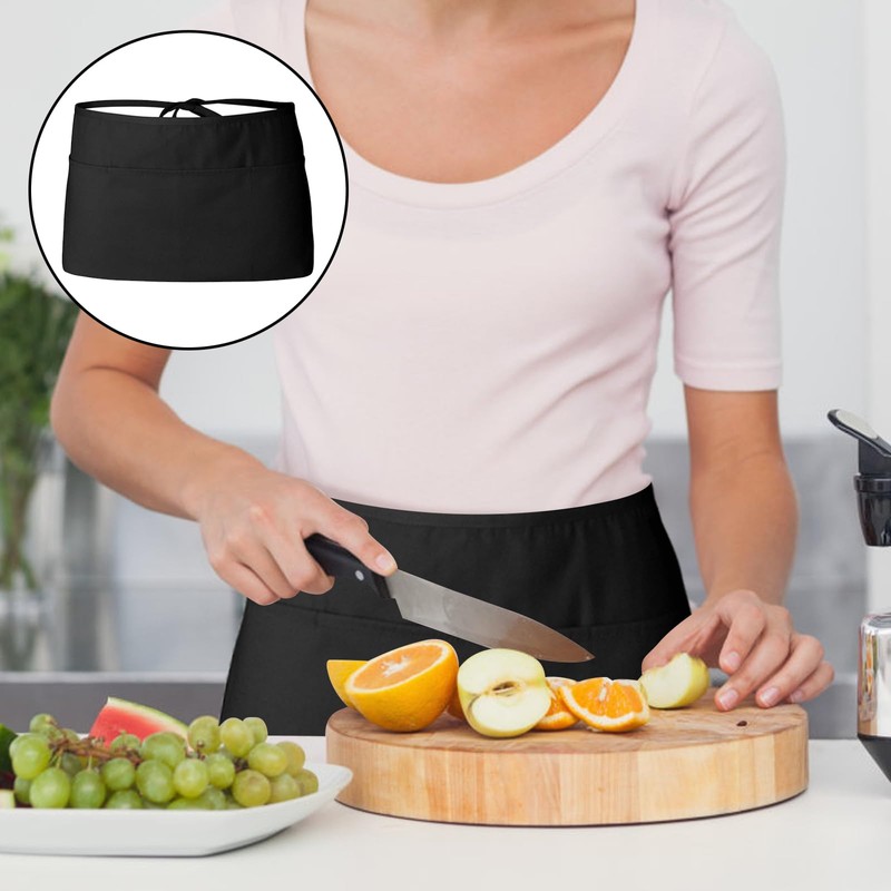 Xumann 4 Pcs Black Half Waitress Apron, Short Cleaning Waist
