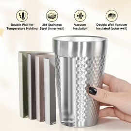 AGH 4 Pack Stainless Steel Cups for Kids, Metal Cups 15oz Double Layer Insulated Cup Pint Cup, Metal Drinking Cups Beer Tumbler Camping Cup Reusable Stackable Cup for Party Outdoor (Matte Silver)