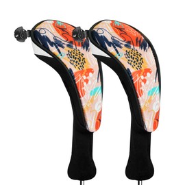 FINGER TEN Golf Club Head Covers Woods Hybrids 2 Pack, Headcovers Men Women 3 5 7 X with Interchangeable Number Tag, Fit All Wood Hybrid Clubs (Orange)